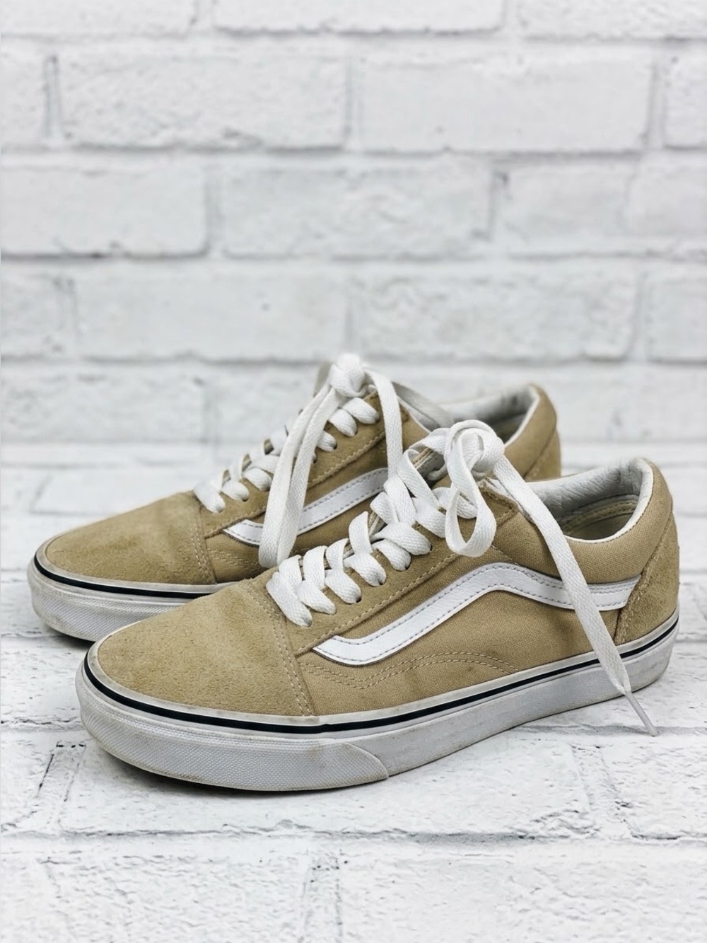 Vans Old Skool Low Top Sneakers Tan Suede Canvas Classic Skate Shoes Women's 8